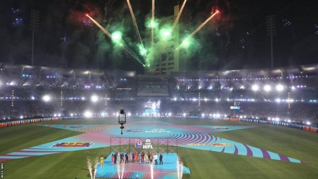 A fireworks show before the opening game in the Women's Premier League
