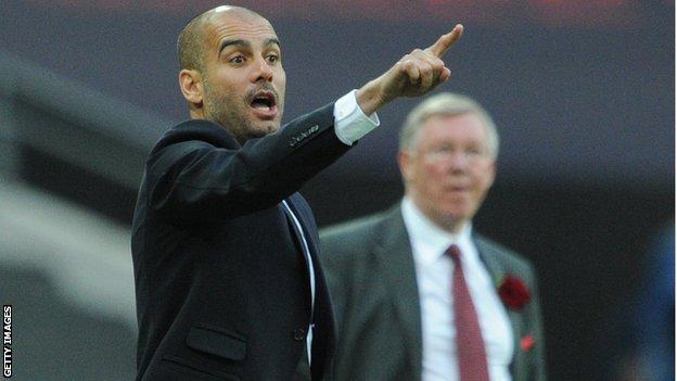 Pep Guardiola al mando del Barcelona en la final de la Champions 2011 ante el Manchester United