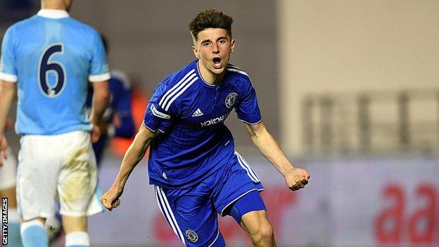 Mason Mount celebrates scoring for Chelsea's youth team