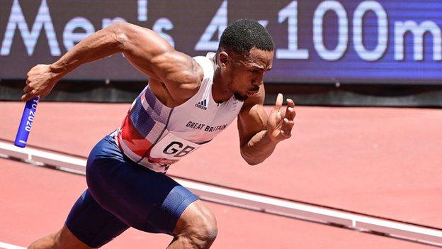 CJ Ujah running in the men's 4x100m relay in Tokyo