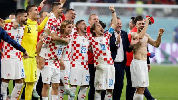 Croatia celebrate finishing third at the World Cup in 2022