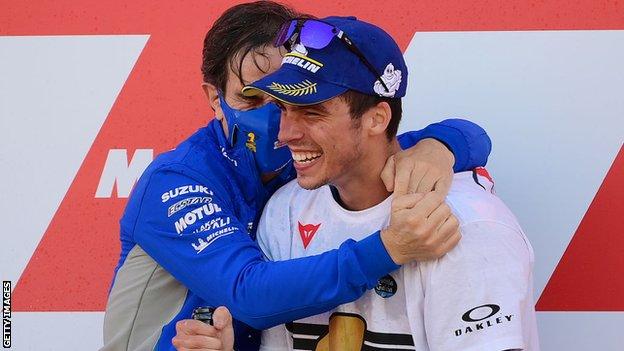 Davide Brivio celebrating on the podium