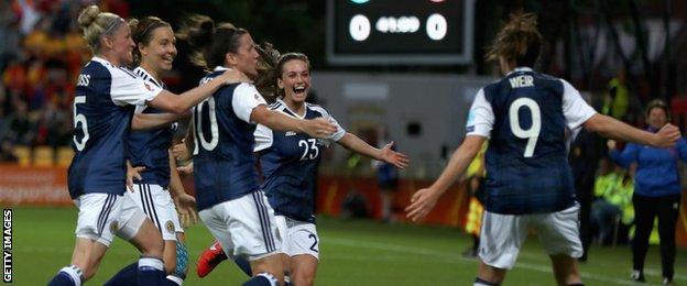 Scotland's Caroline Weir (right) celebrates the opening goal