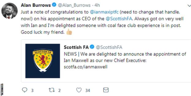 Motherwell chief executive Alan Burrows tweet