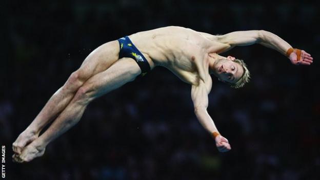Matthew Mitcham diving during the men's 10 platform at the 2008 Beijing Olympics