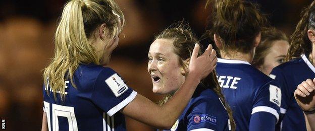 Scotland's Claire Emslie and Erin Cuthbert celebrate
