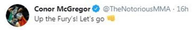 Conor McGregor tweets Tyson Fury
