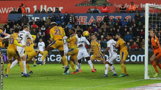 Mike van der Hoorn scores Swansea City's equaliser