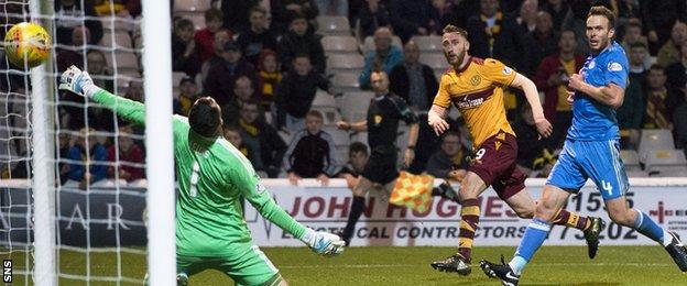 Motherwell's Louis Moult (second right) scores the third goal