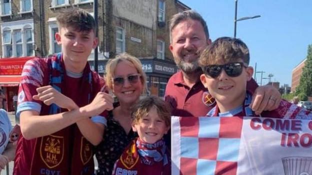 The Newman family - Ben, Nicky and their sons Tommy, Kai and Harry - at the West Ham trophy parade