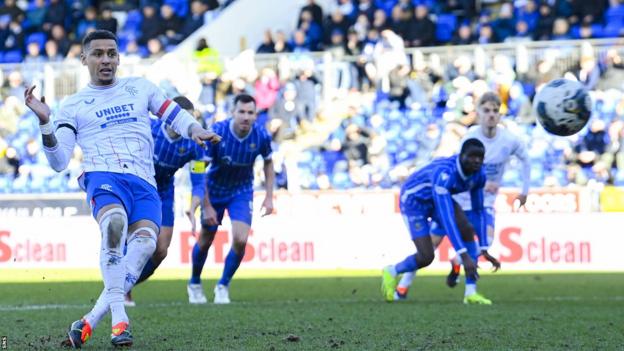 James Tavernier scores a penalty for Rangers against St Johnstone