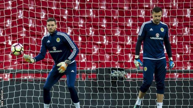 David Marshall (right) lost his place to Craig Gordon for the 3-0 defeat at Wembley