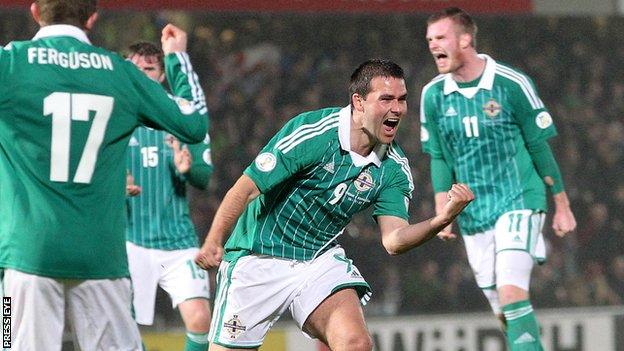 David Healy celebrates one of his 36 goals for Northern Ireland