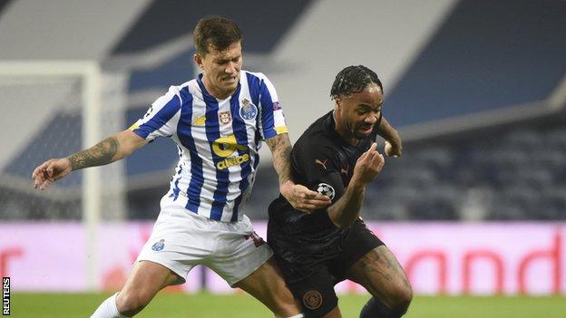 Raheem Sterling (right) duels with Porto's Otavio