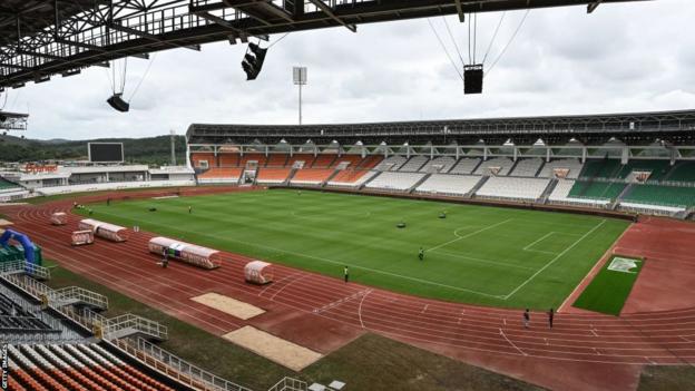 A general view of the Laurent Pokou Stadium in San Pedro, Ivory Coast