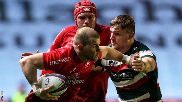 Will Addison tries to fend off Leicester's Hanro Liebenberg after coming off the bench at Welford Road last weekend