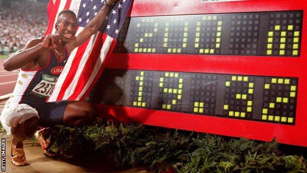 Michael Johnson after winning Olympic 200m gold in 1996