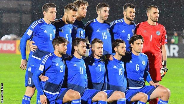 San Marino players line up for a team photo