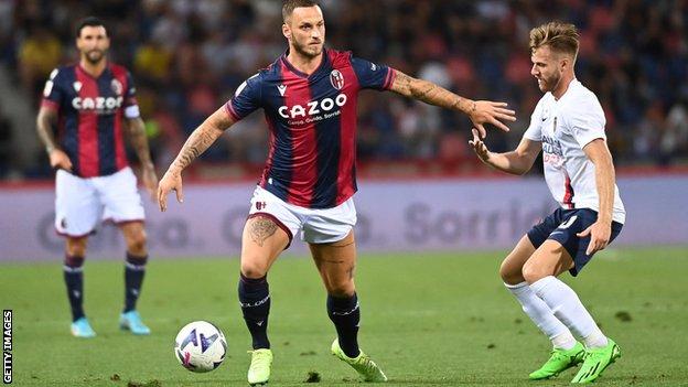Marko Arnautovic in action for Bologna against Cosenza in the Coppa Italia