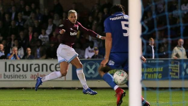 Javier Hernandez scores for West Ham at AFC Wimbledon in the Carabao Cup