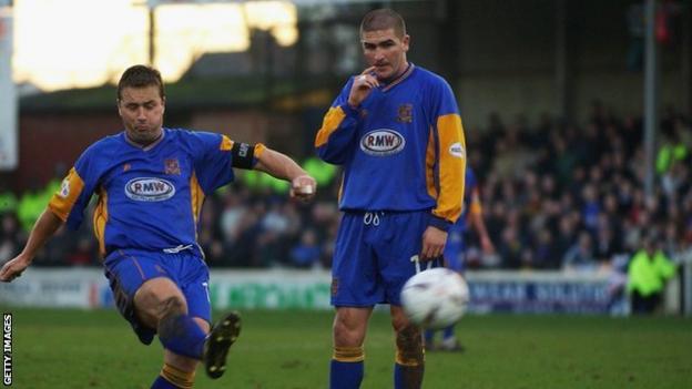 Nigel Jemson (left) scored both goals as Shrewsbury beat an Everton side containing 17-year-old Wayne Rooney 2-1 in the FA Cup third round at Gay Meadow in 2003.