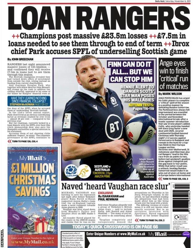 Pagina posteriore dello Scottish Daily Mail su 061121