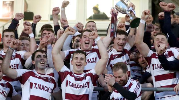 Ulster club hurling final: Slaughtneil beat 14-man Dunloy to lift title