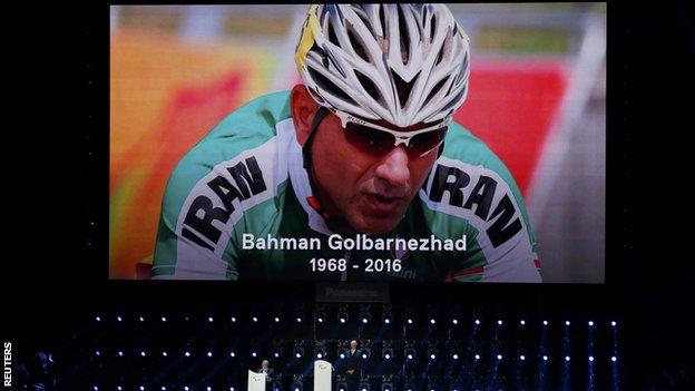 Bahman Golbarnezhad died following a crash in the Men's C4-5 road race on Saturday