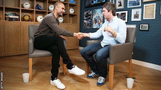 City boss Pep Guardiola meets Noel Gallagher in July 2016