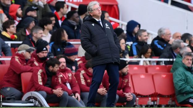 Crystal Palace boss Roy Hodgson reacts during the loss at Arsenal