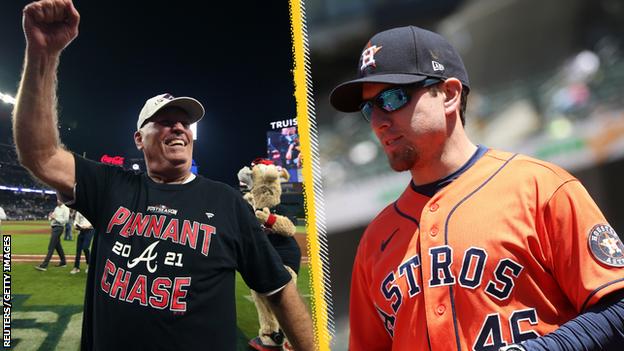 Atlanta Braves manager Brian Snitker and his son, Houston Astros hitting coach Troy Snitker