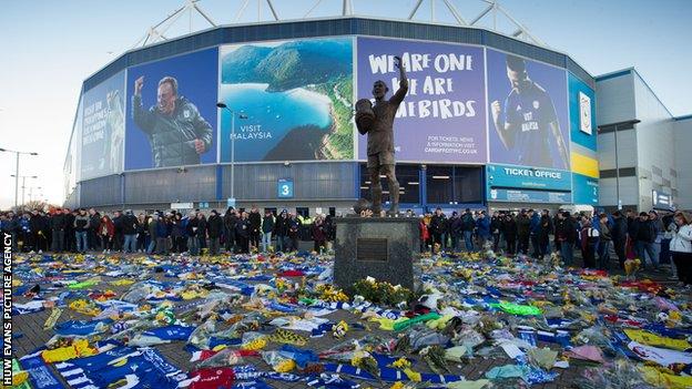 Floral tributes to Emiliano Sala outside Cardiff City Stadium