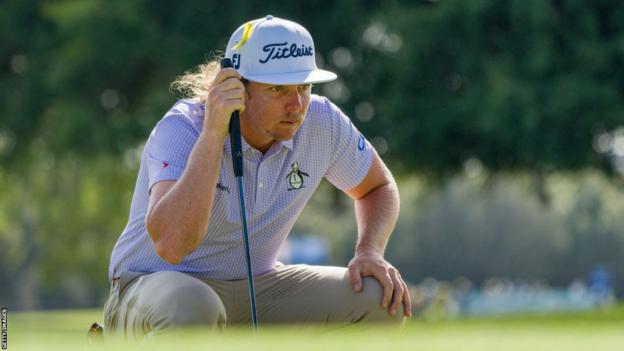 Cameron Smith analyses a putting opportunity at the Australian PGA Championship