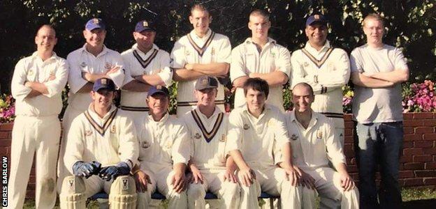 Stretford Cricket Club's 1st XI in 2006 with former skipper Chris Barlow sat front row centre, and Roelof van der Merwe next to him on the left