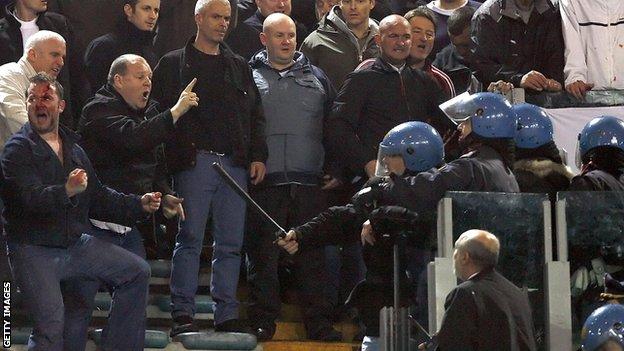 Manchester United fans clashed with Italian police in a 2007 Champions League quarter-final