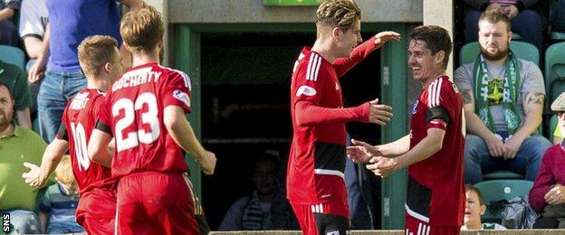 Ayr Utd's Brian Gilmour (right) celebrates scoring his side's second goal