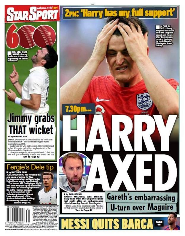 Wednesday's Star back page with the headline 'Harry Axed'