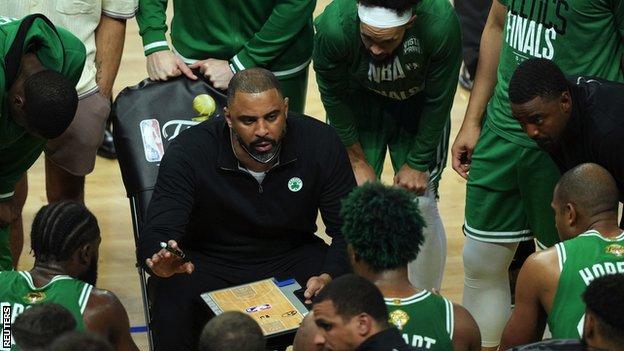 Boston Celtics head coach Ime Udoka offers instructions
