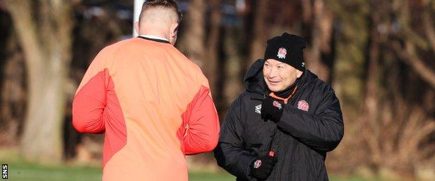 England coach Eddie Jones (right) in training