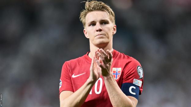 Martin Odegaard reacts while playing for Norway