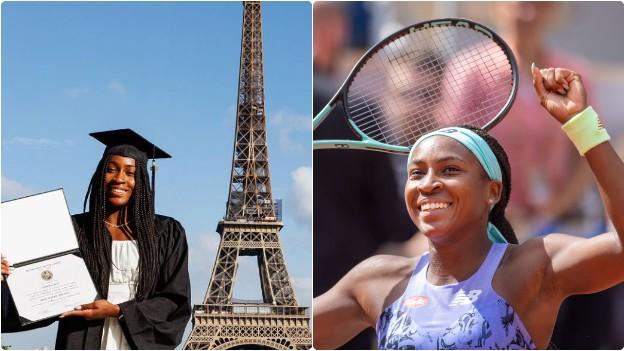Gauff celebrating graduating high school shortly before the French Open and after reaching the semi-finals