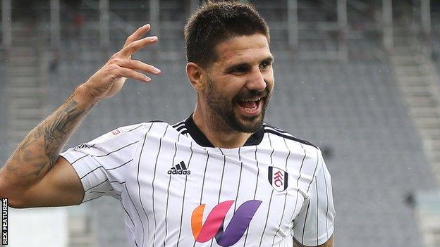 Aleksandar Mitrovic celebrates scoring a goal for Fulham