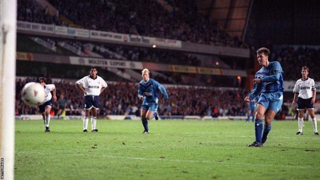 Matt le Tissier scoring a penalty for Southampton