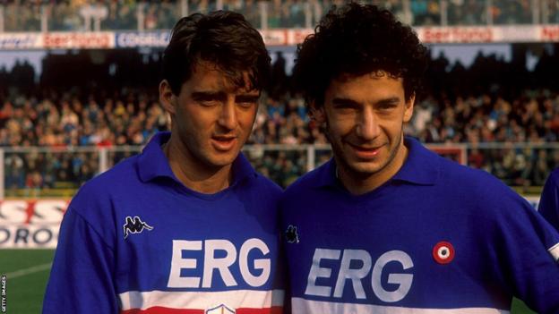 Gianluca Vialli and Roberto Mancini at Sampdoria
