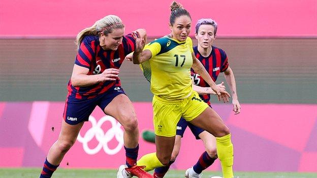 Kyah Simon playing for Australia in the bronze medal Olympic match