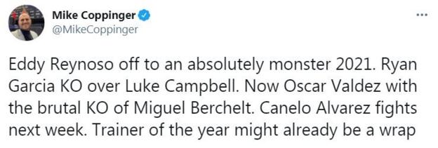 The Athletic's Mike Coppinger tweets that Reynoso may have the 'Trainer of the Year' award sewn up already