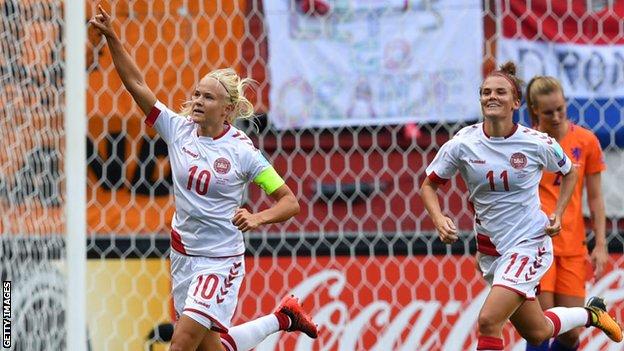 Pernille Harder celebrates scoring a goal