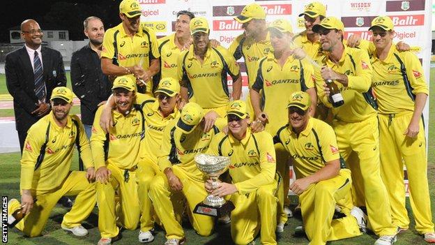 Australia with the tri-series trophy
