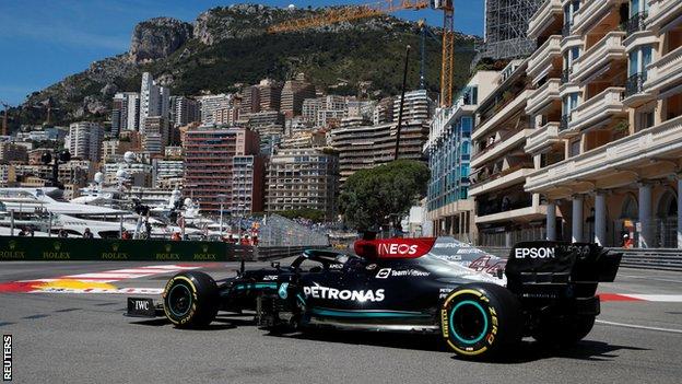 Lewis Hamilton on track in Monaco