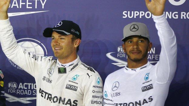 Mercedes F1 drivers Nico Rosberg and Lewis Hamilton